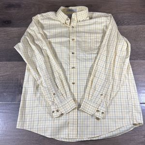 LL Bean Mens Shirt L Button Down Long Sleeve Yellow Plaid Wrinkle Resistant